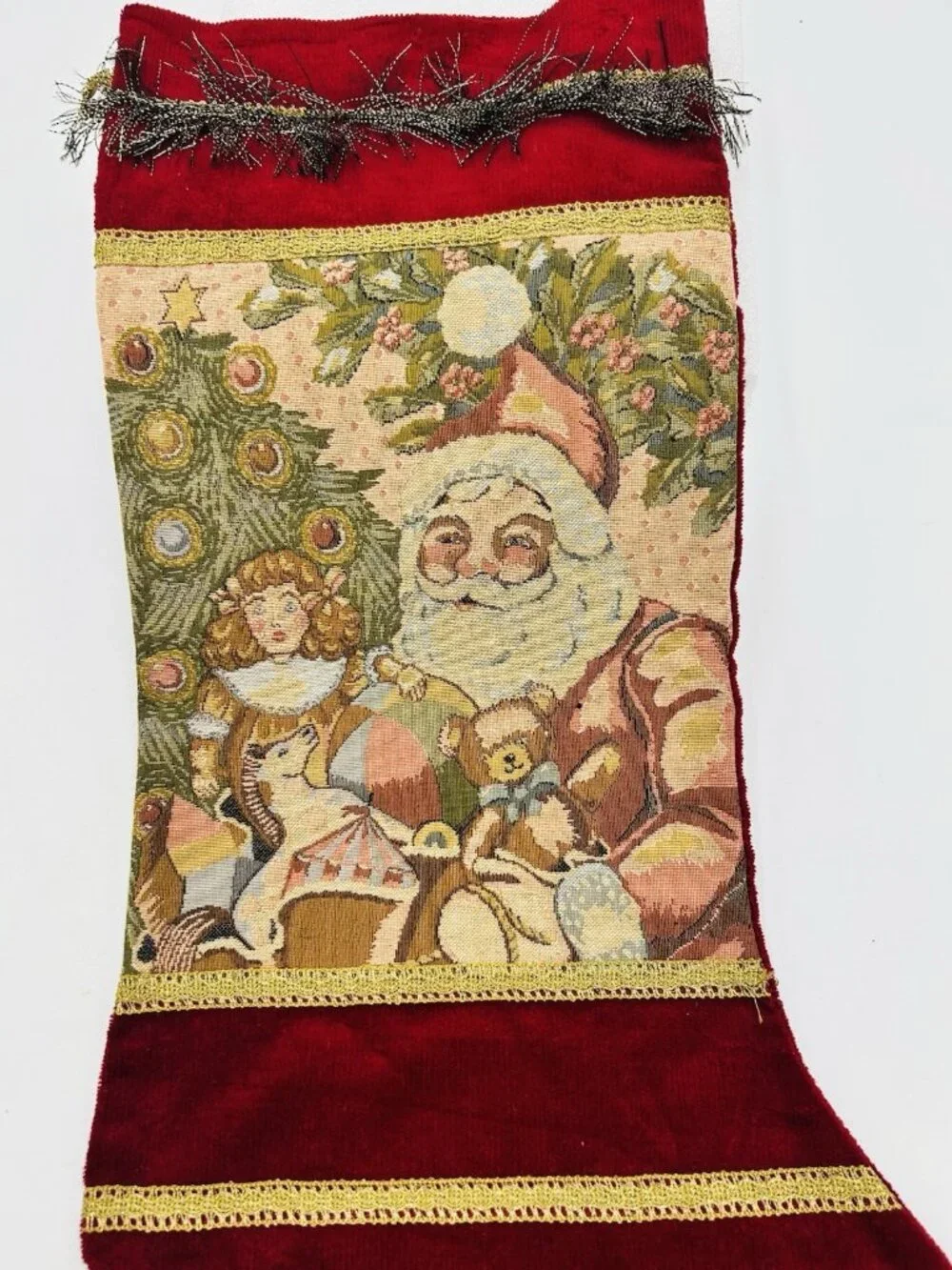 Corona Decor Co. Tapestry Christmas Stocking Artist #53 Santa Toys Vintage